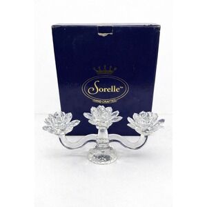 SORELLE Crystal Lotus Candle Holders Set Of 3 Convertible Candelabra Candlestick